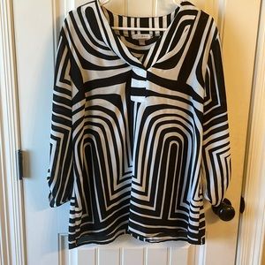 roz & ALI 3/4 sleev black & white blouse size L